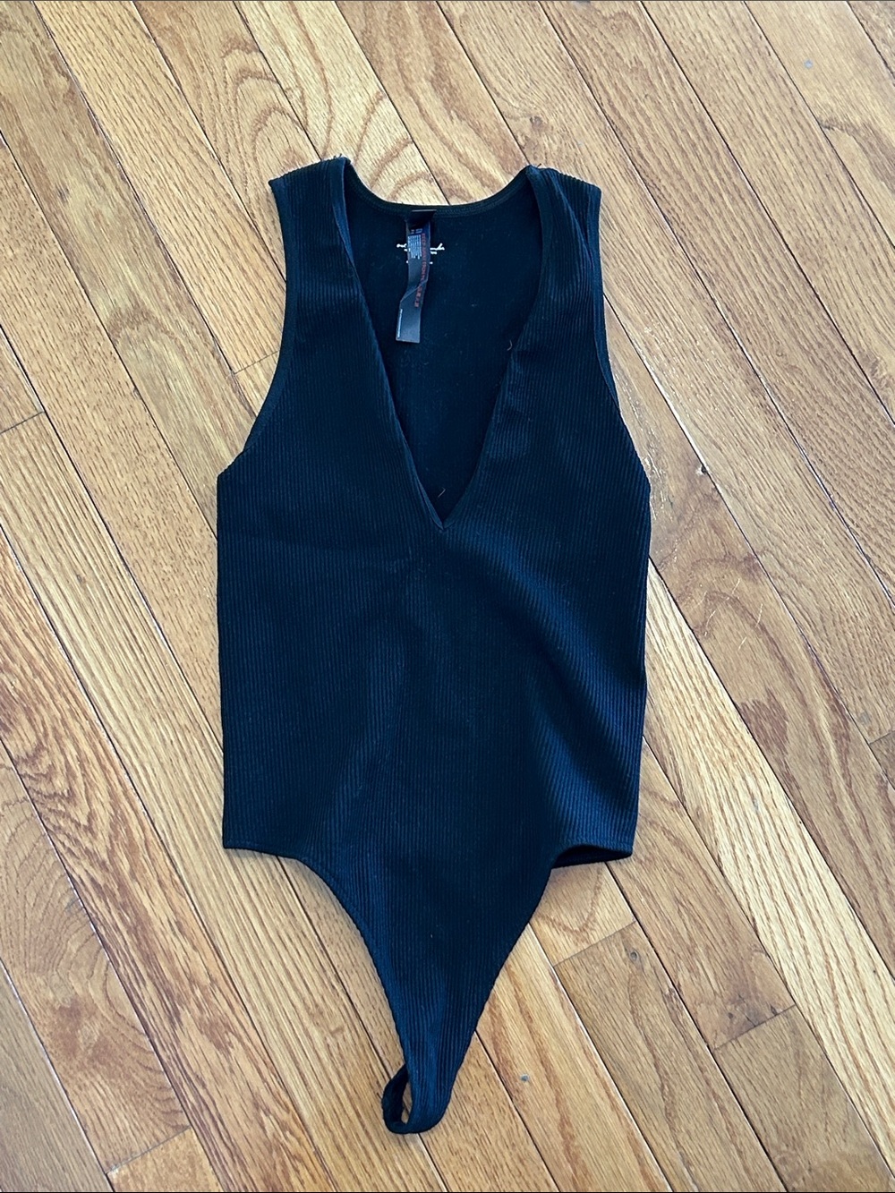 Urban Outfitters Black Ribbed V-Neck Bodysuit